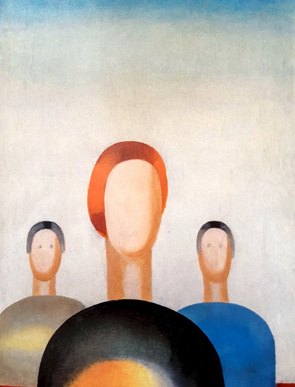 Schilderij met drie figuren van Anna Leporskaya