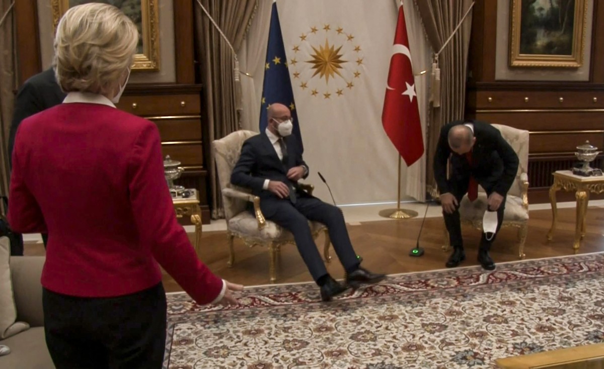 Ursula Von der Leyen, Charles Michel en Erdogan Tayyip