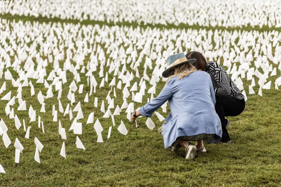 een veld vol witte vlaggen