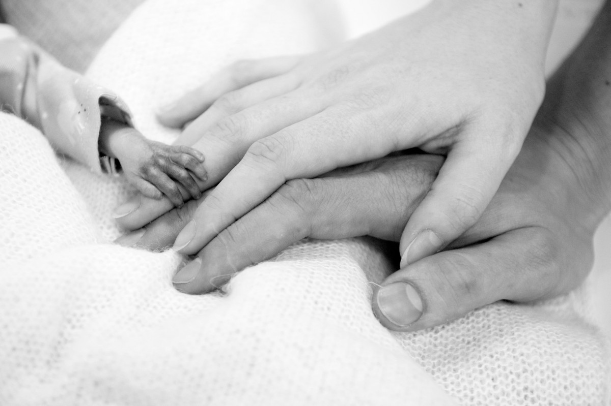 Handen van ouders en kind